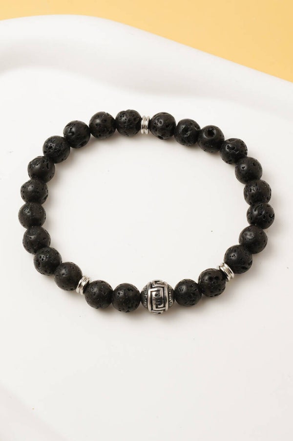 Bracelet Homme – Pierre Œil de Tigre Noir / Pierre de Lave -élastique