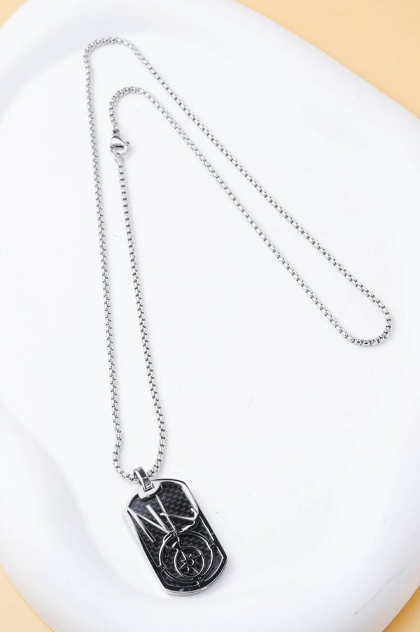 Collier homme pendentif Boussole en acier inoxydable chaîne 55 cm