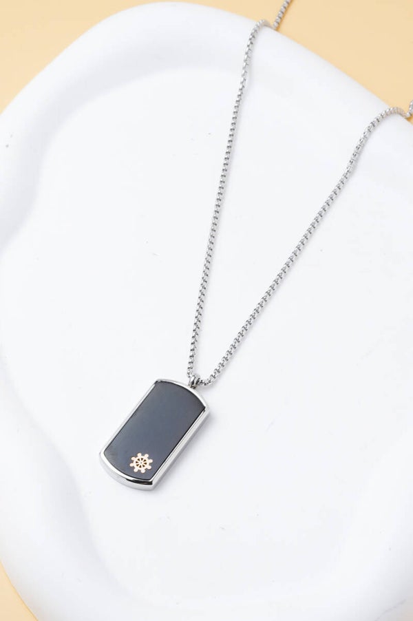 Collier homme plaque en acier inoxydable chaîne 55 cm style moderne
