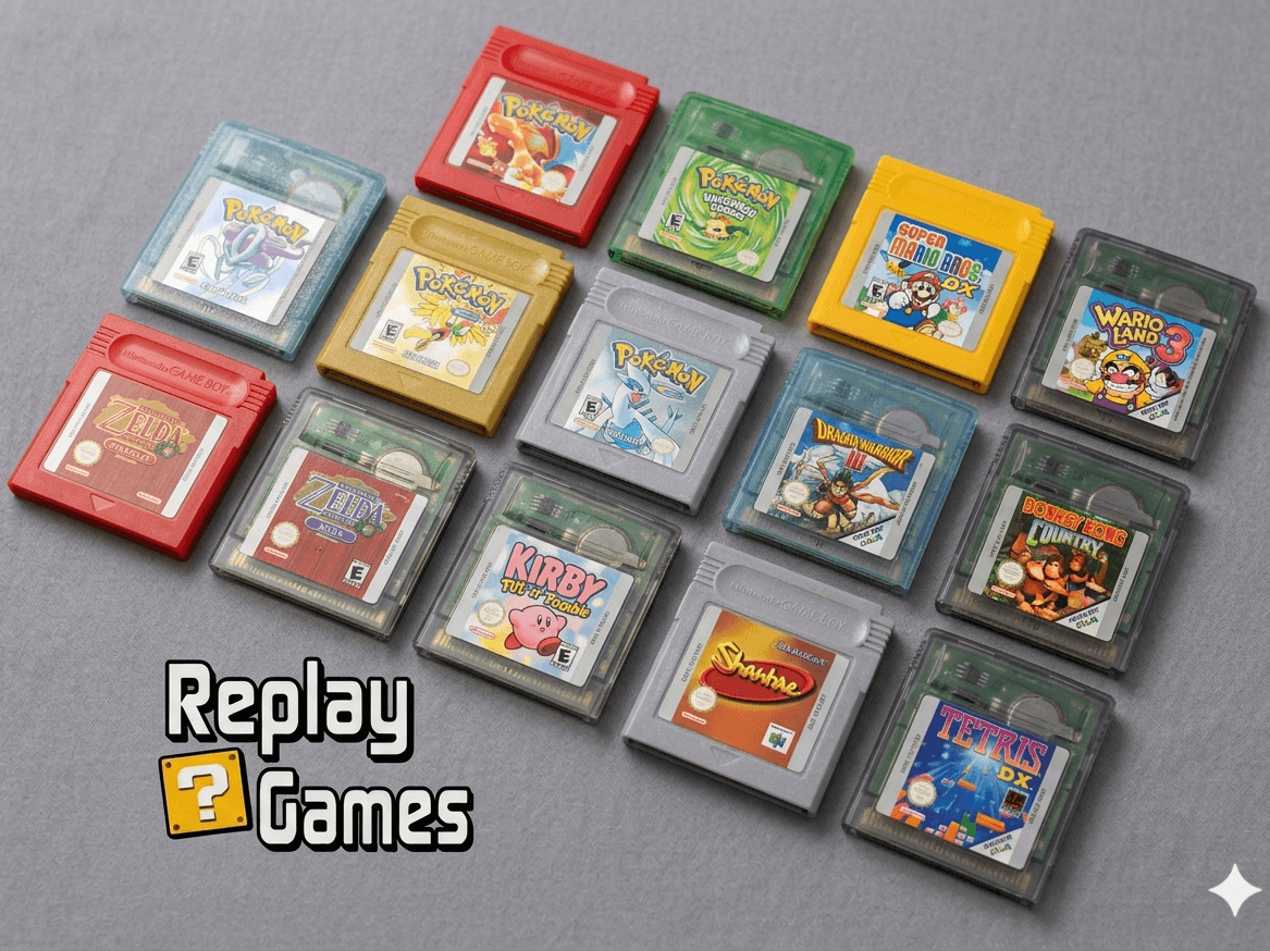 Verschillende originele Game Boy Color spellen en cartridges.
