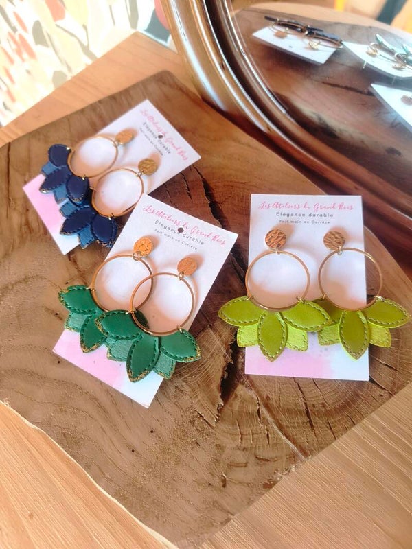 Boucles d’oreilles Nymphéa – Élégance cousue main
