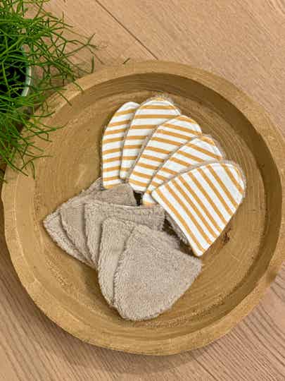 Herbuikbare wattenschijfjes - beige gestreept