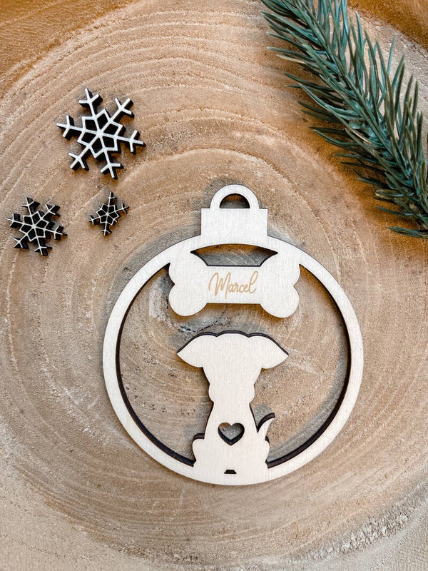 Gepersonaliseerde houten kerstbal voor een hond - Marcel