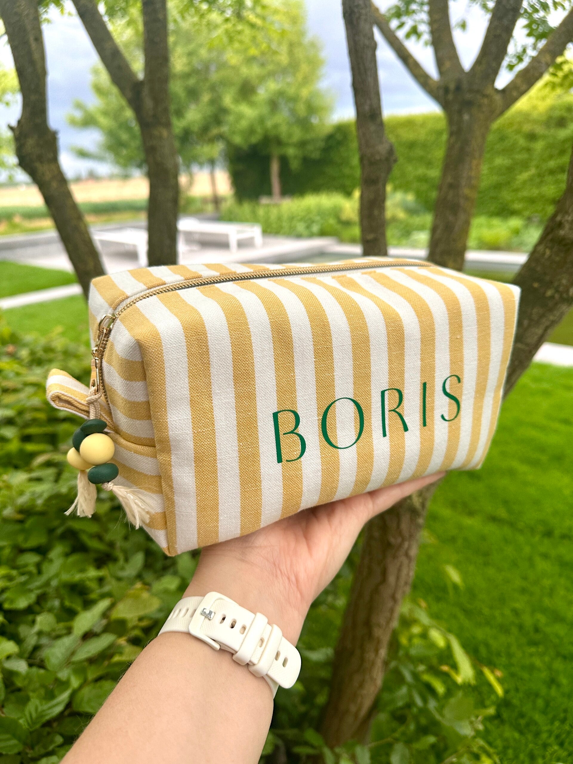 Billie travel pouch PRE-ORDER * Gestreepte gele linnenmix *