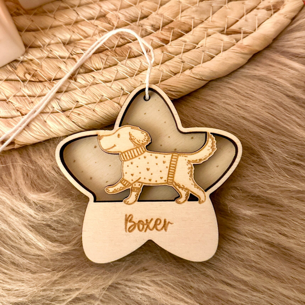 Gepersonaliseerde houten kerstbal - hond - 'Boxer'