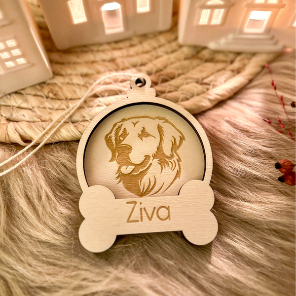 Gepersonaliseerde houten kerstbal - 70 rassen honden - 'Ziva'