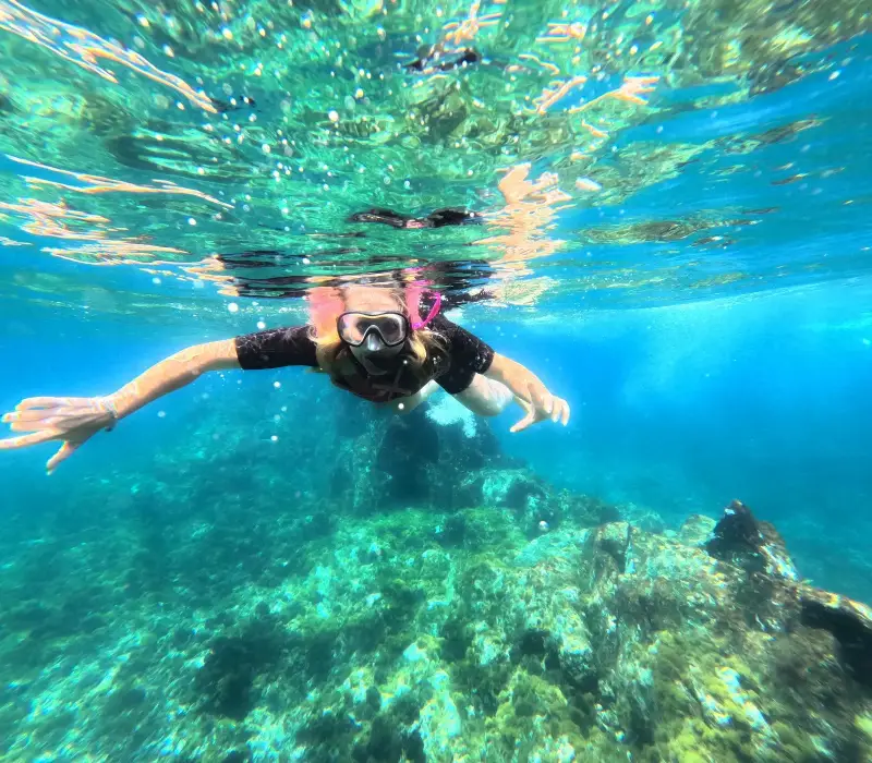Client doing snorkeling in Tenerife South with kayak dolphins Tenerife