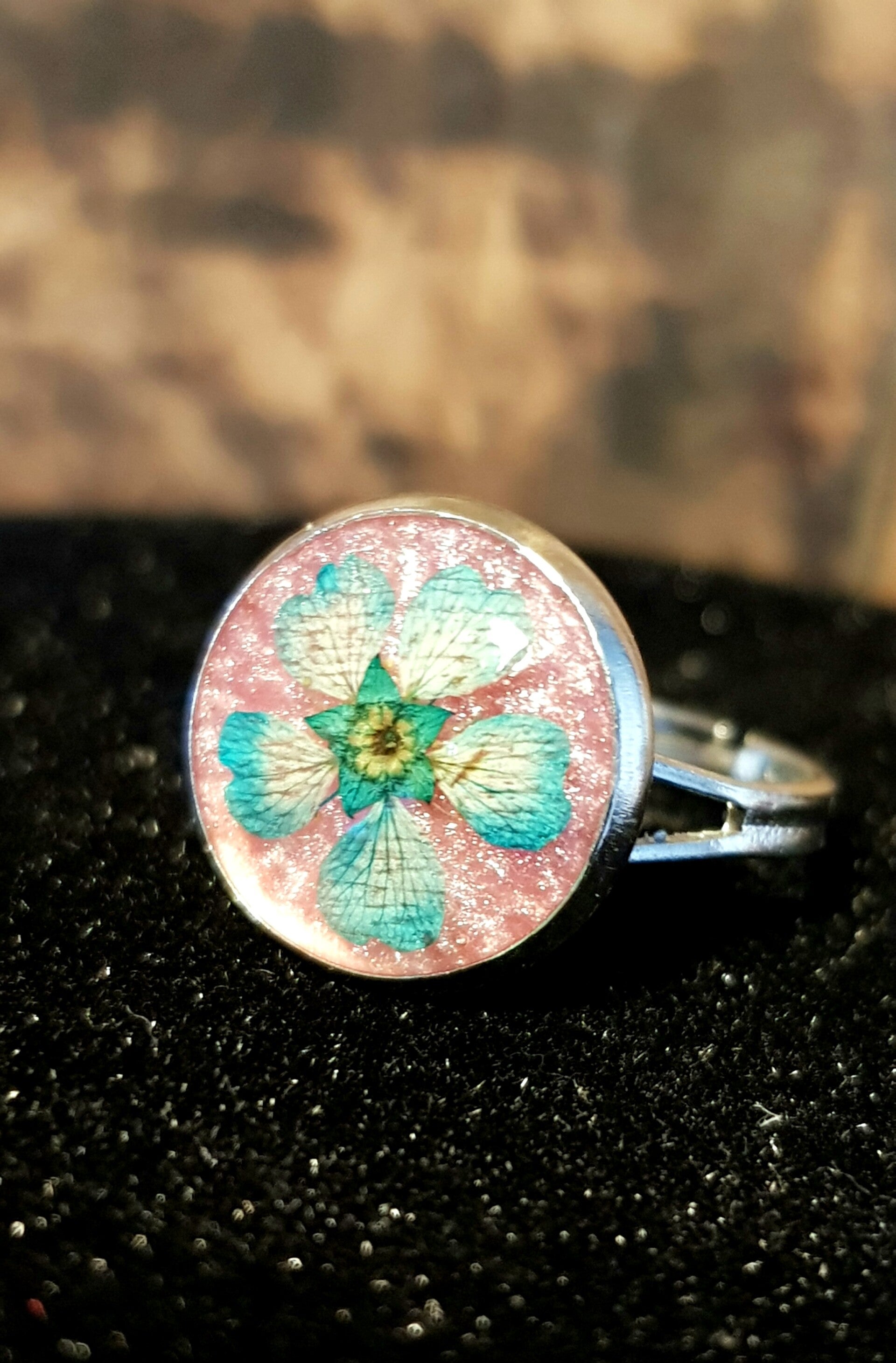 Ring Verstelbaar Blue Flower Pink