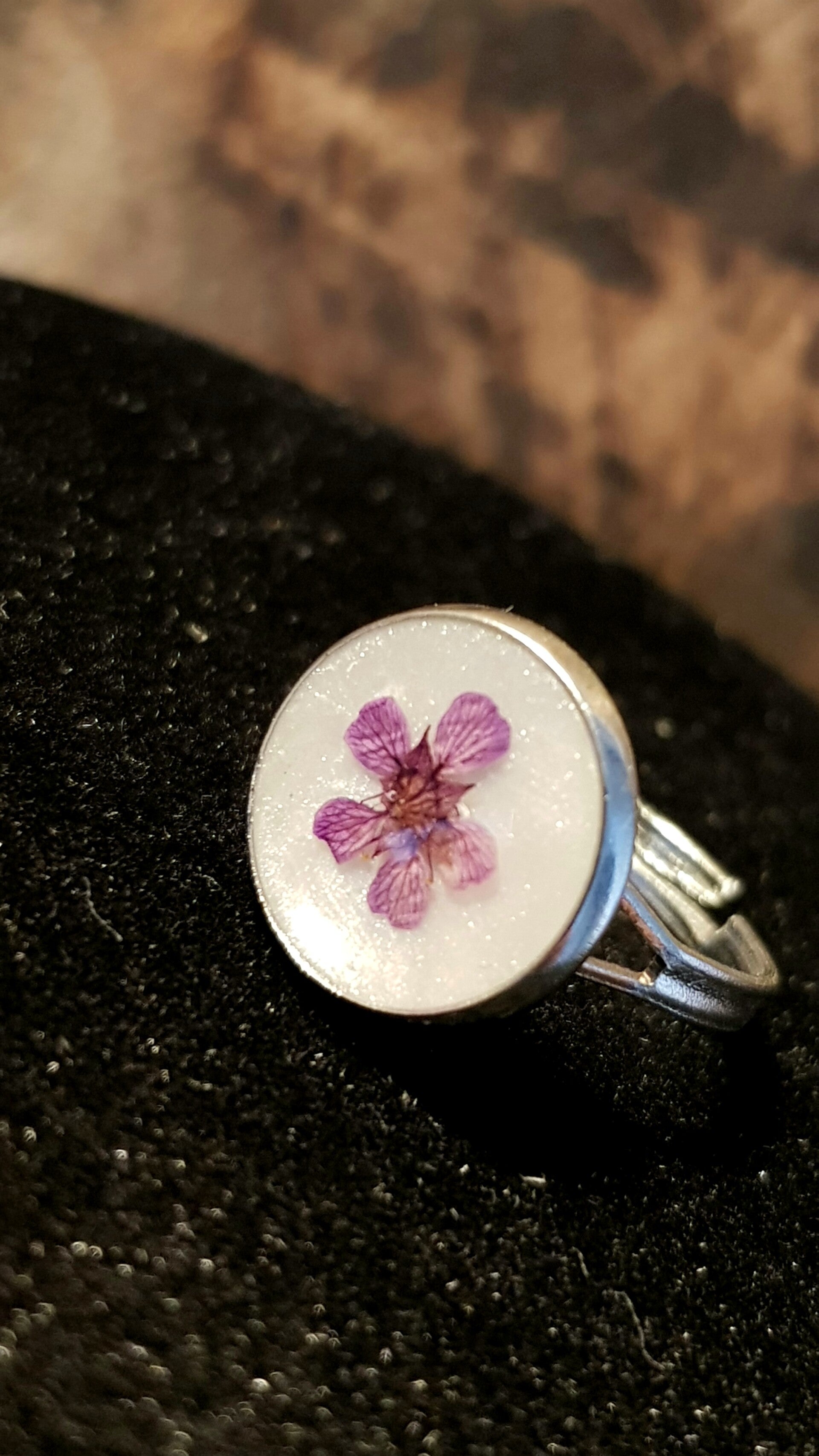 Ring Verstelbaar Purple Flower White