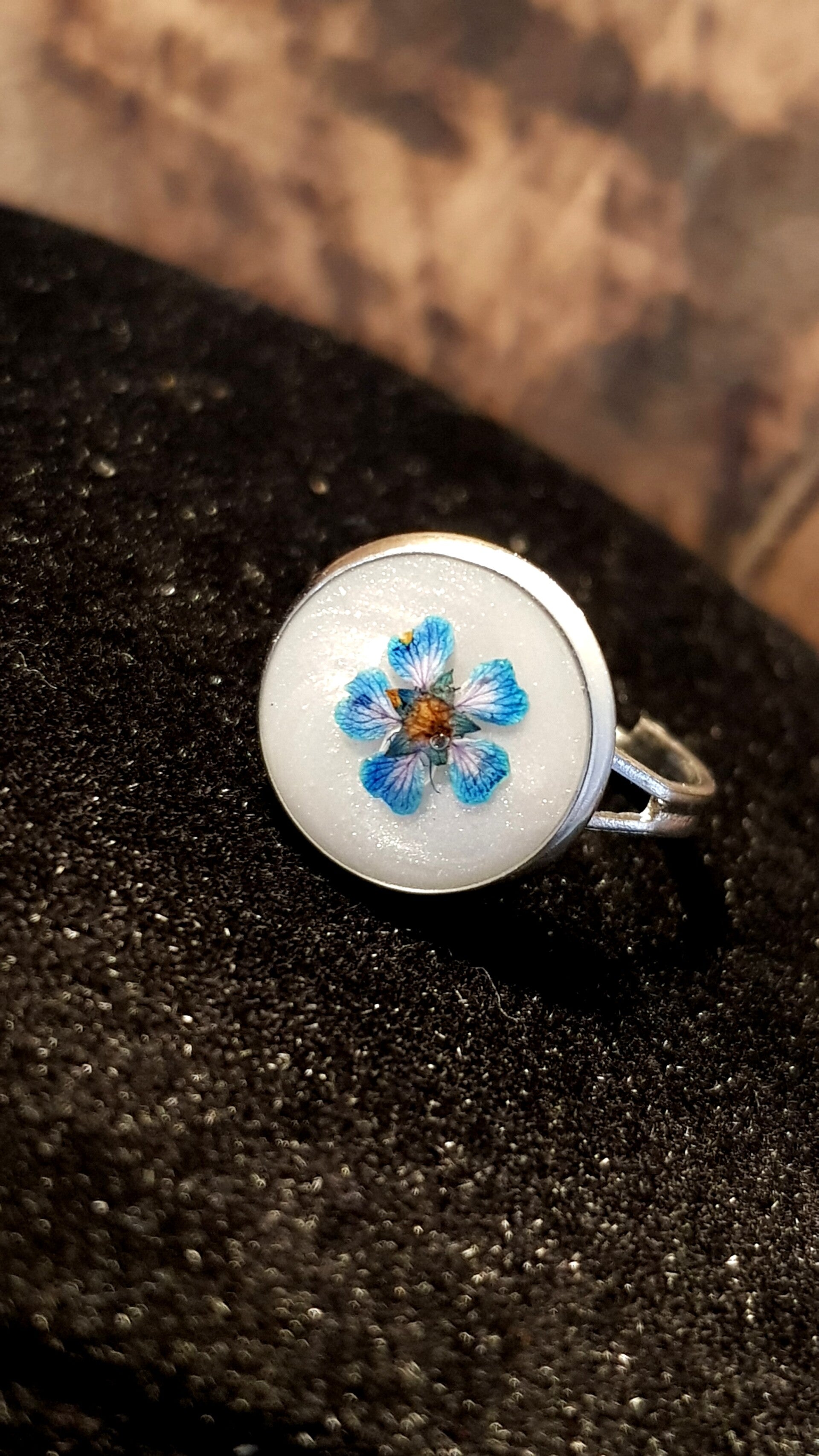 Ring Verstelbaar Blue Flower White