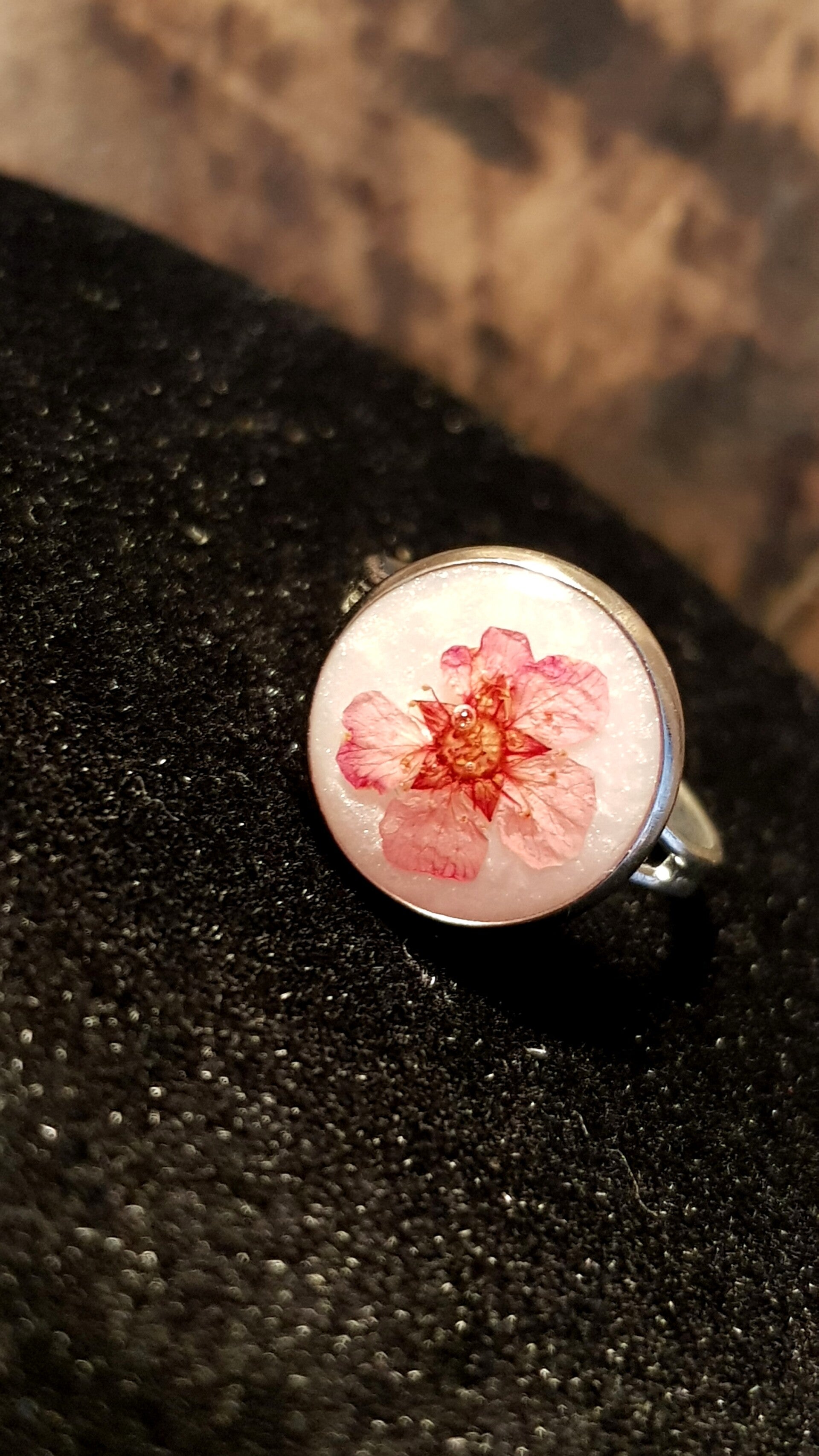Ring Verstelbaar Pink Flower White