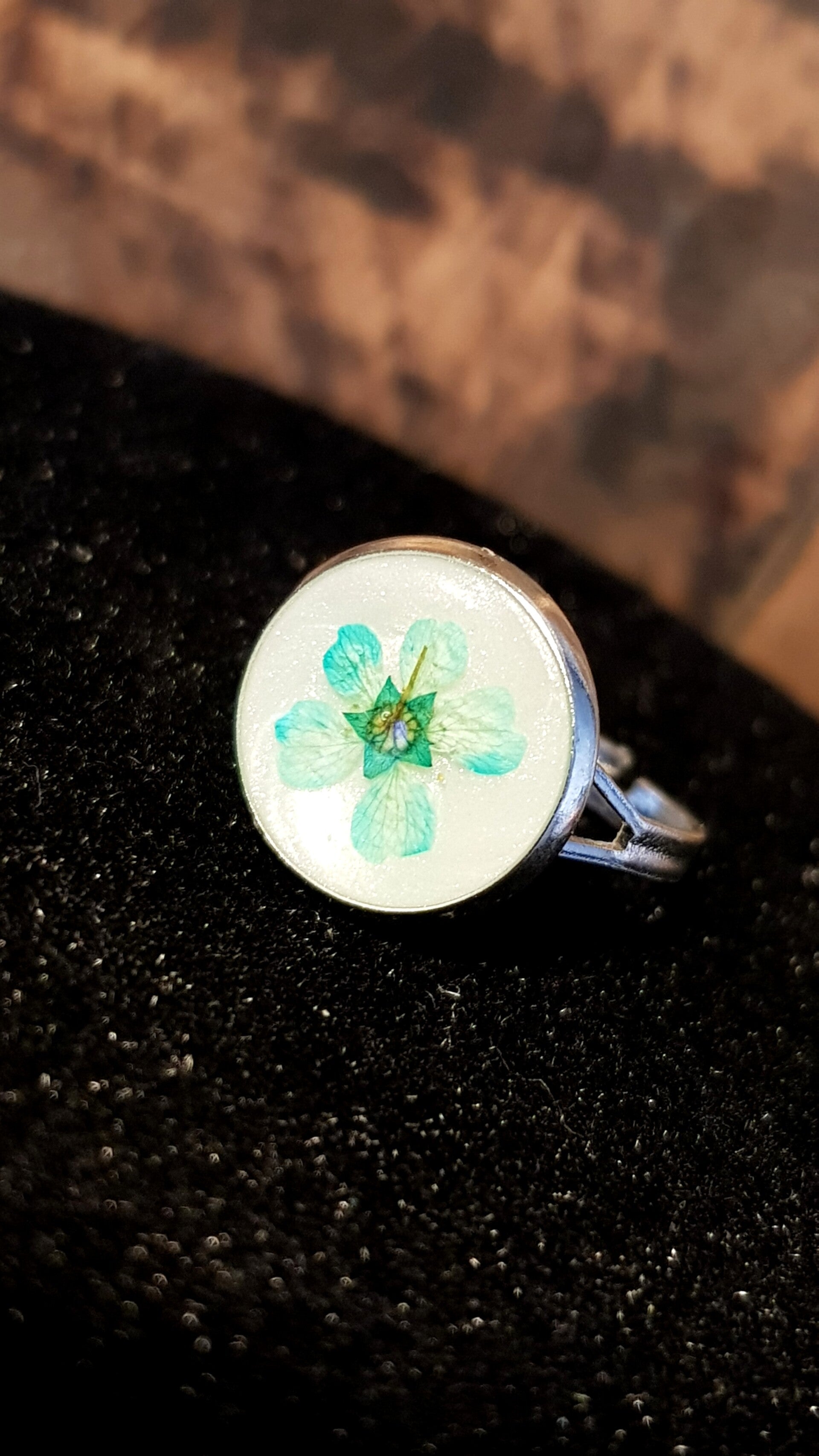 Ring Verstelbaar Light Blue Flower White