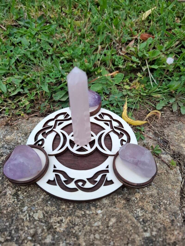 Support wicca petit modèle améthyste et quartz rose