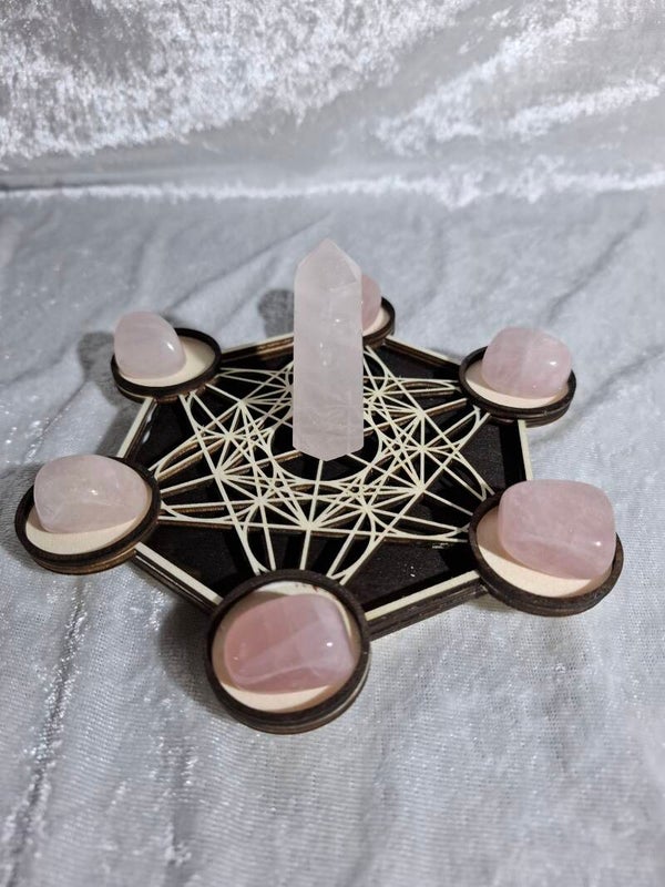 support petit modèle Métatron quartz rose bois foncé