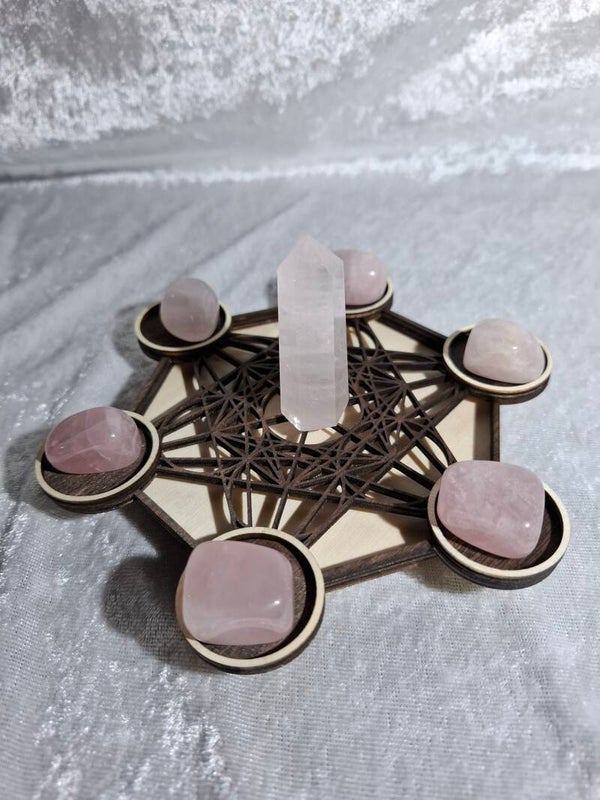 Support grand modèle Métatron quartz rose bois clair