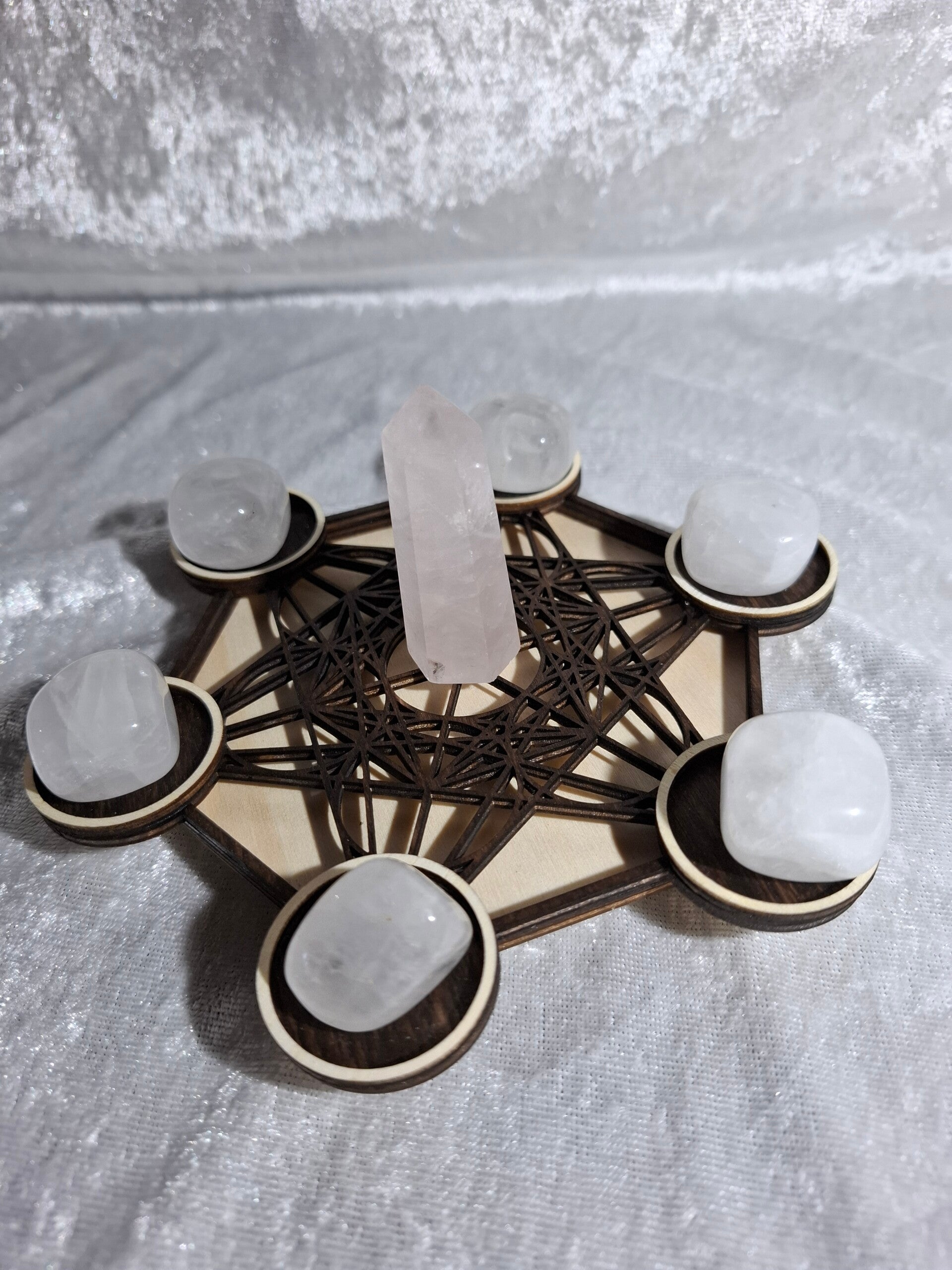 Support  petit modèle Métatron cristal de roche bois clair