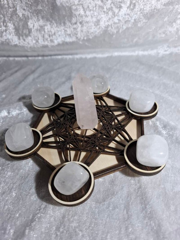 Support  petit modèle Métatron cristal de roche bois clair