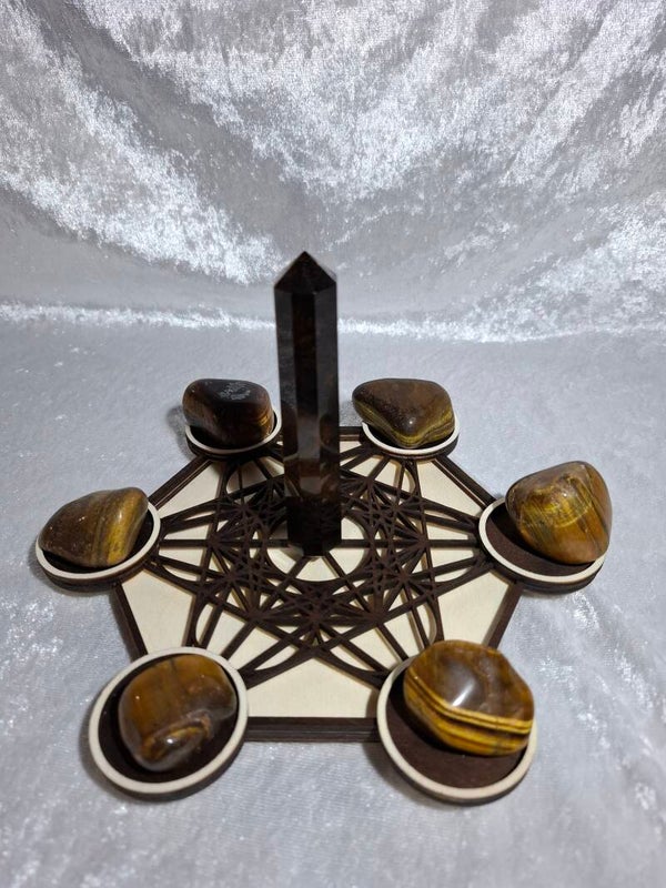 Support grand modèle Métatron oeil de tigre bois clair
