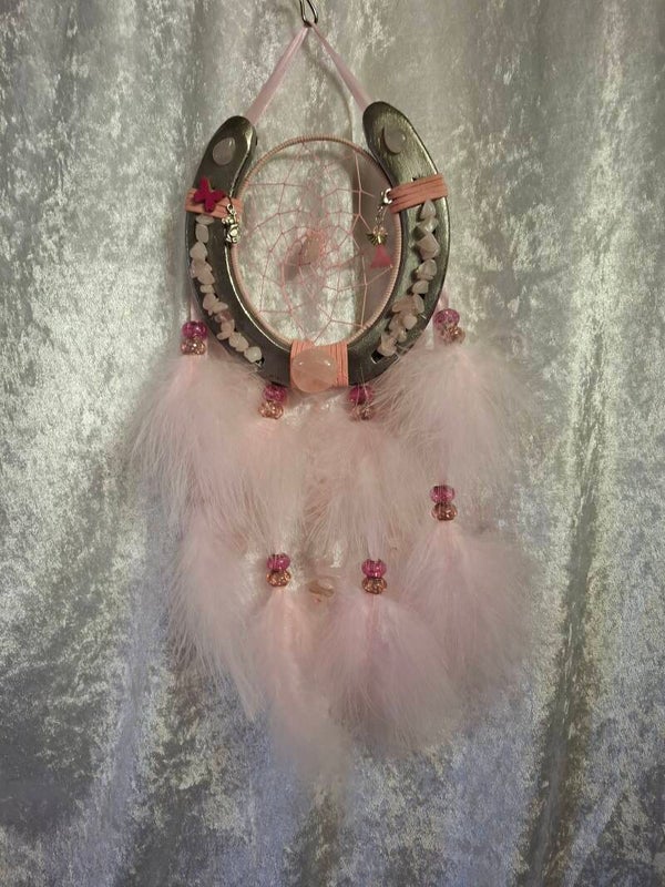Attrape rêves fer a cheval quartz rose