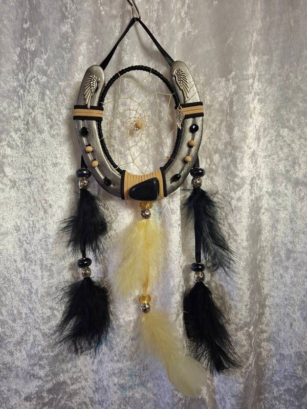Attrape rêves fer a cheval obsidienne