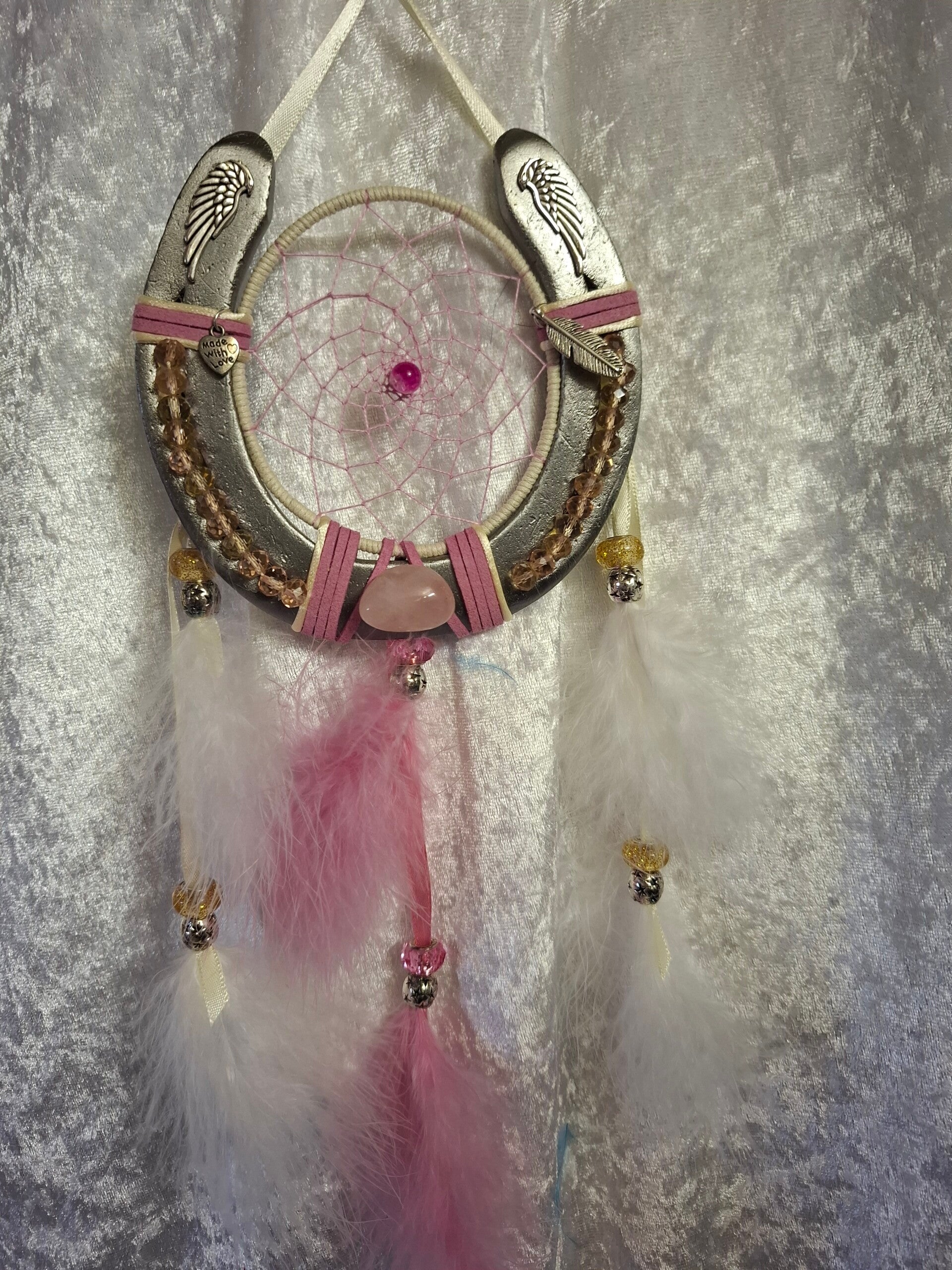 Attrape rêves fer a cheval quartz rose
