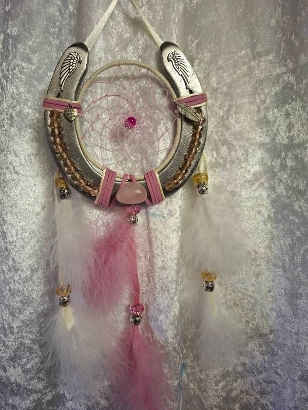Attrape rêves fer a cheval quartz rose