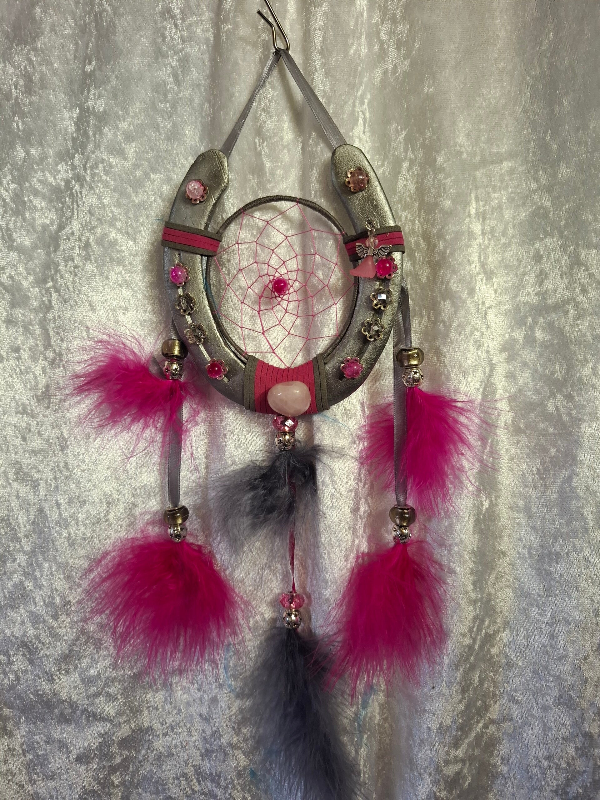 Attrape rêves fer a cheval quartz rose