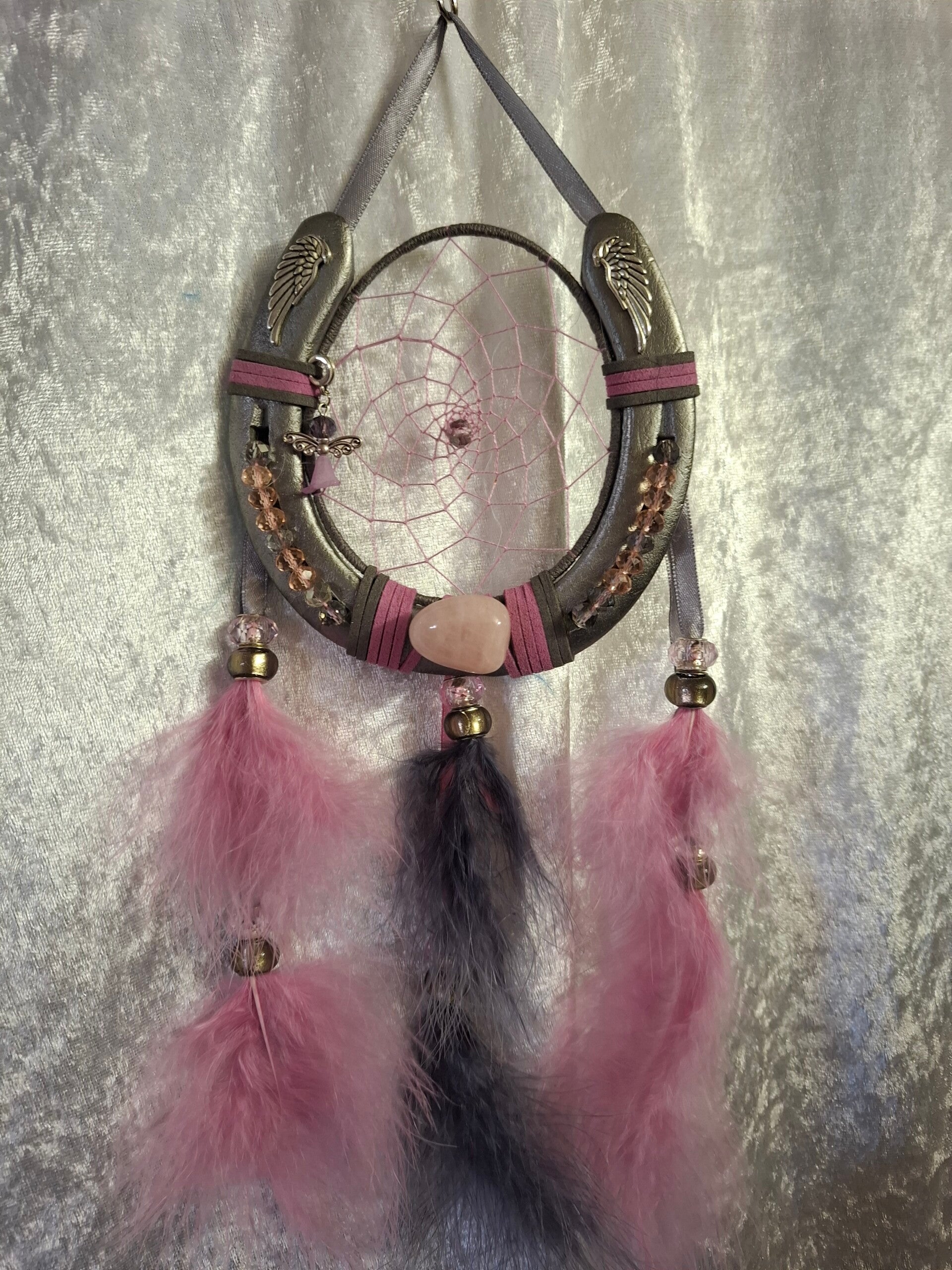 Attrape rêves fer a cheval quartz rose