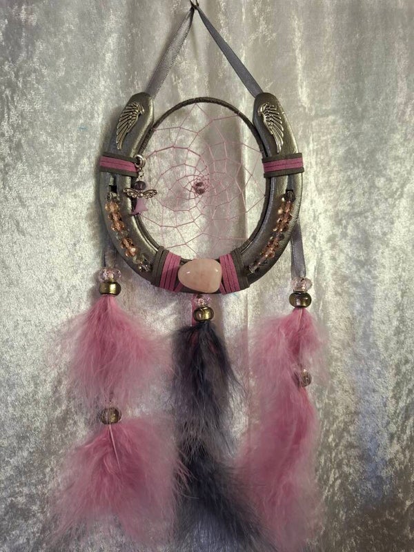Attrape rêves fer a cheval quartz rose