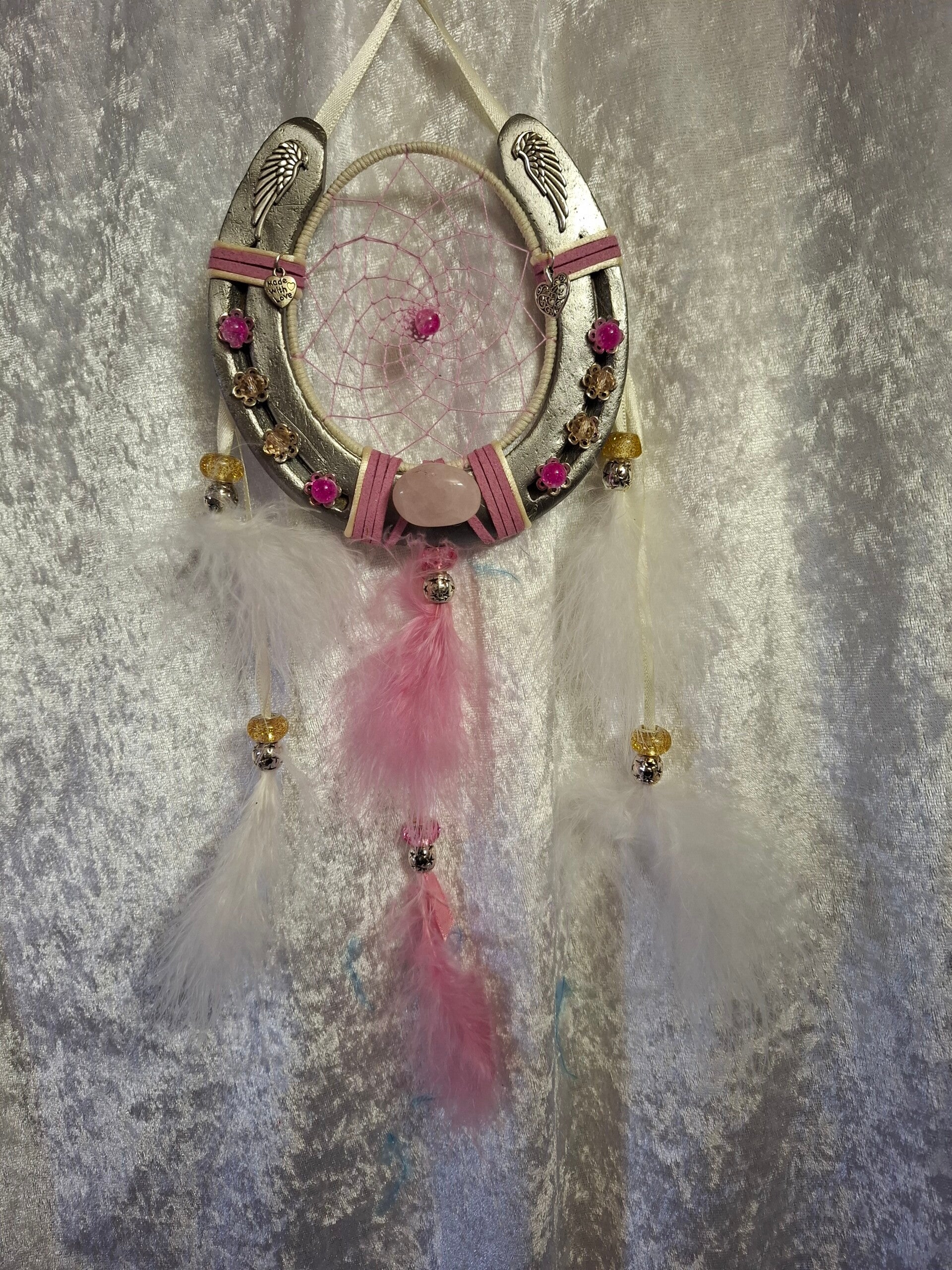 Attrape rêves fer a cheval quartz rose