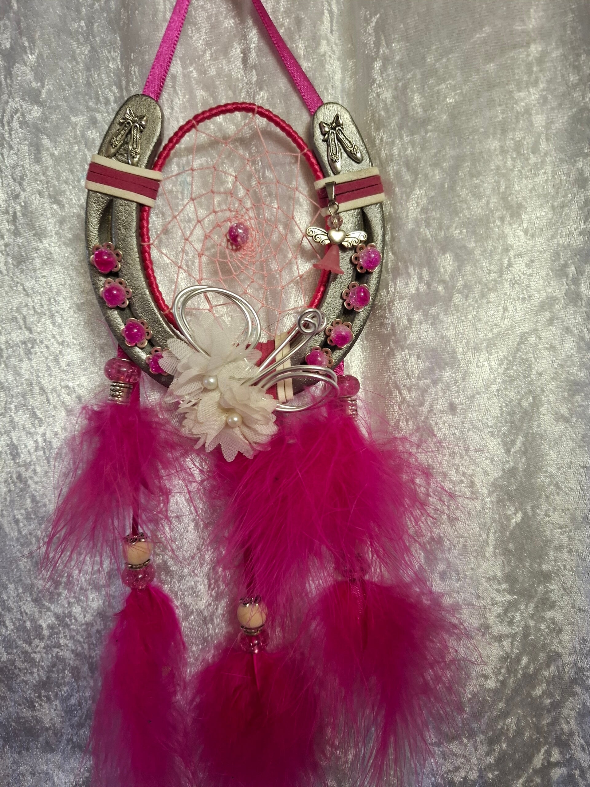 Attrape rêves fer a cheval fil d'alu et fleurs