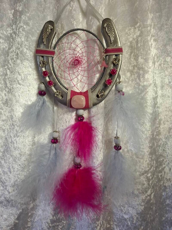 Attrape rêves fer a cheval quartz rose