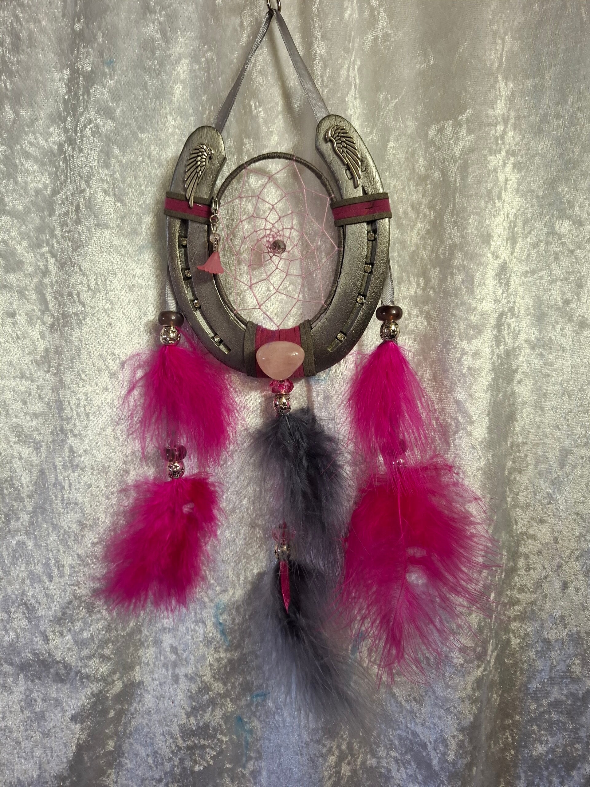 Attrape rêves fer a cheval quartz rose