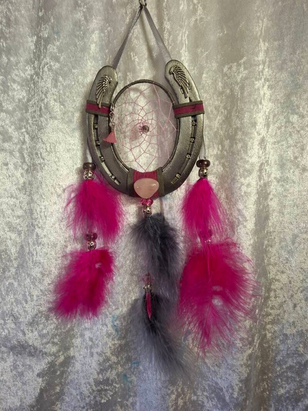 Attrape rêves fer a cheval quartz rose