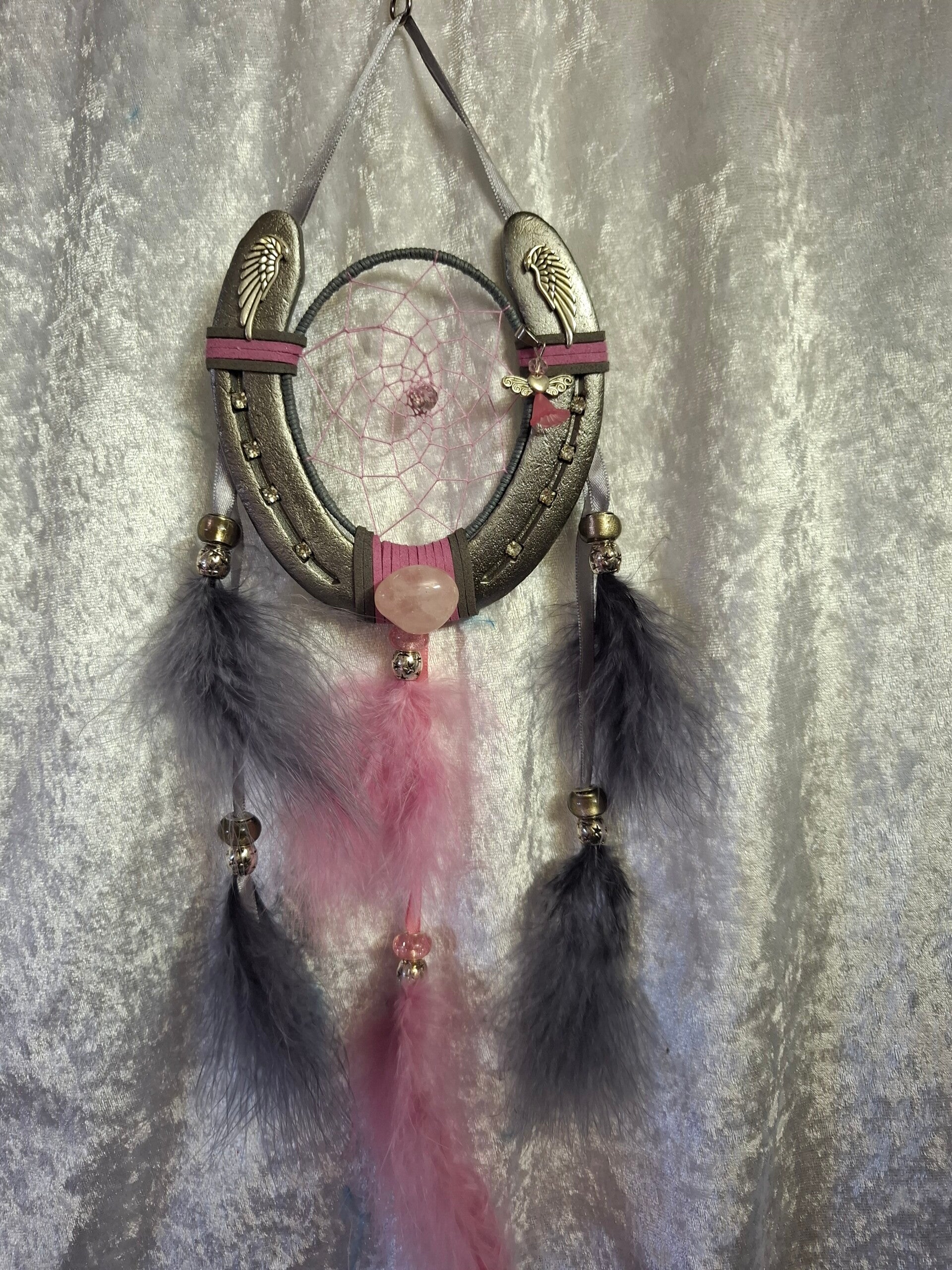 Attrape rêves fer a cheval quartz rose