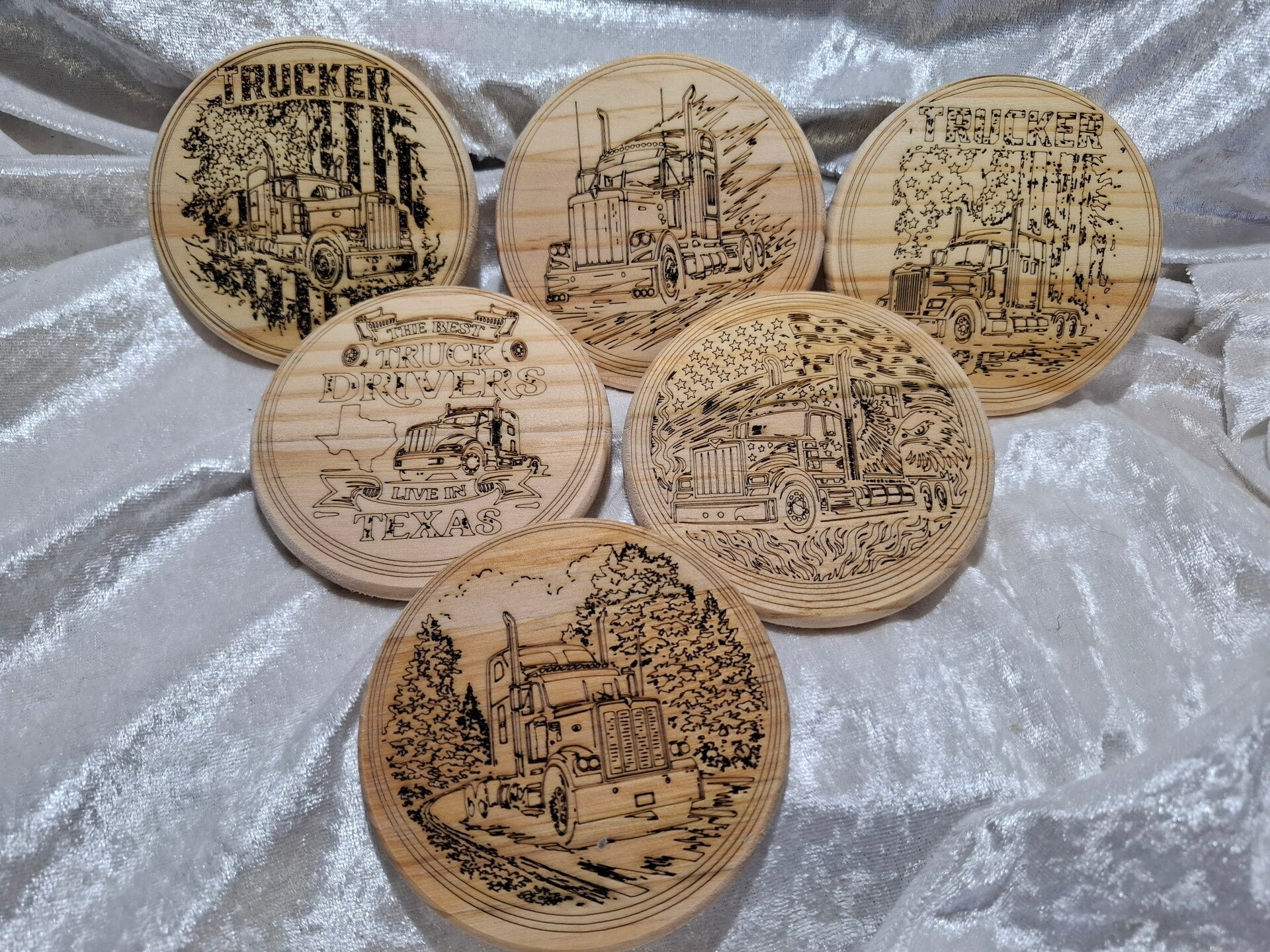 Lot de 6 dessous de verres en bois " Routiers"