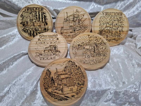 Lot de 6 dessous de verres en bois " Routiers"