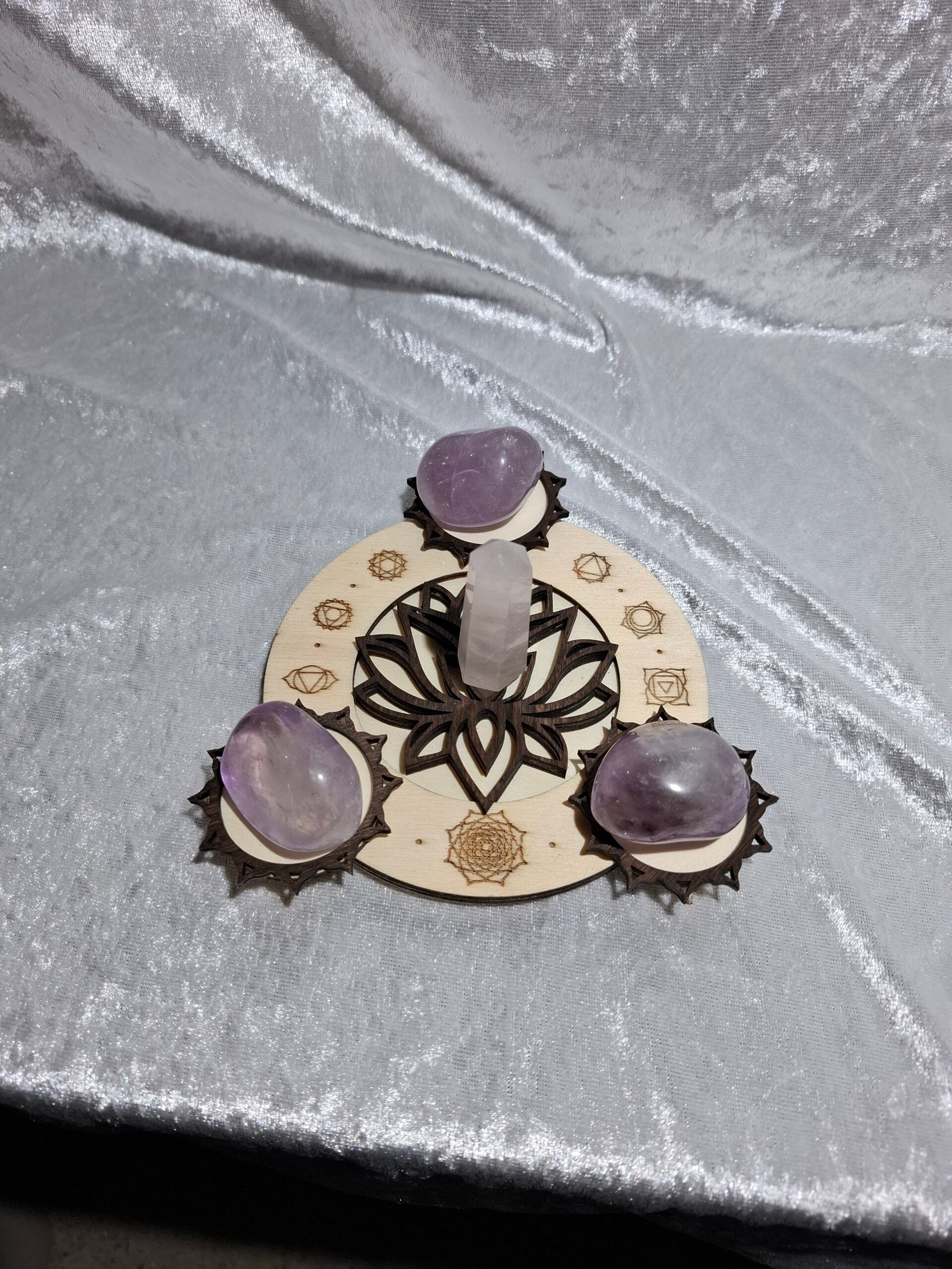 Support lotus améthyste et quartz rose