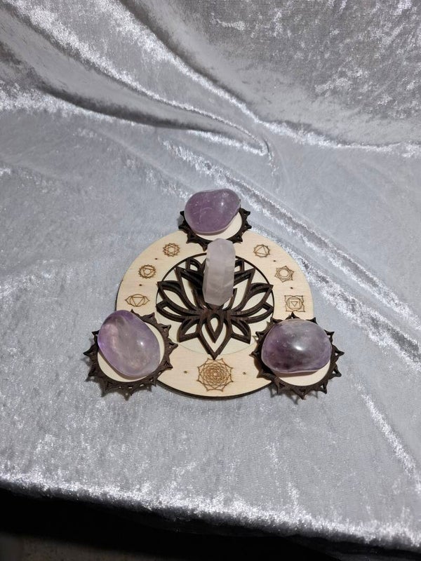 Support lotus améthyste et quartz rose