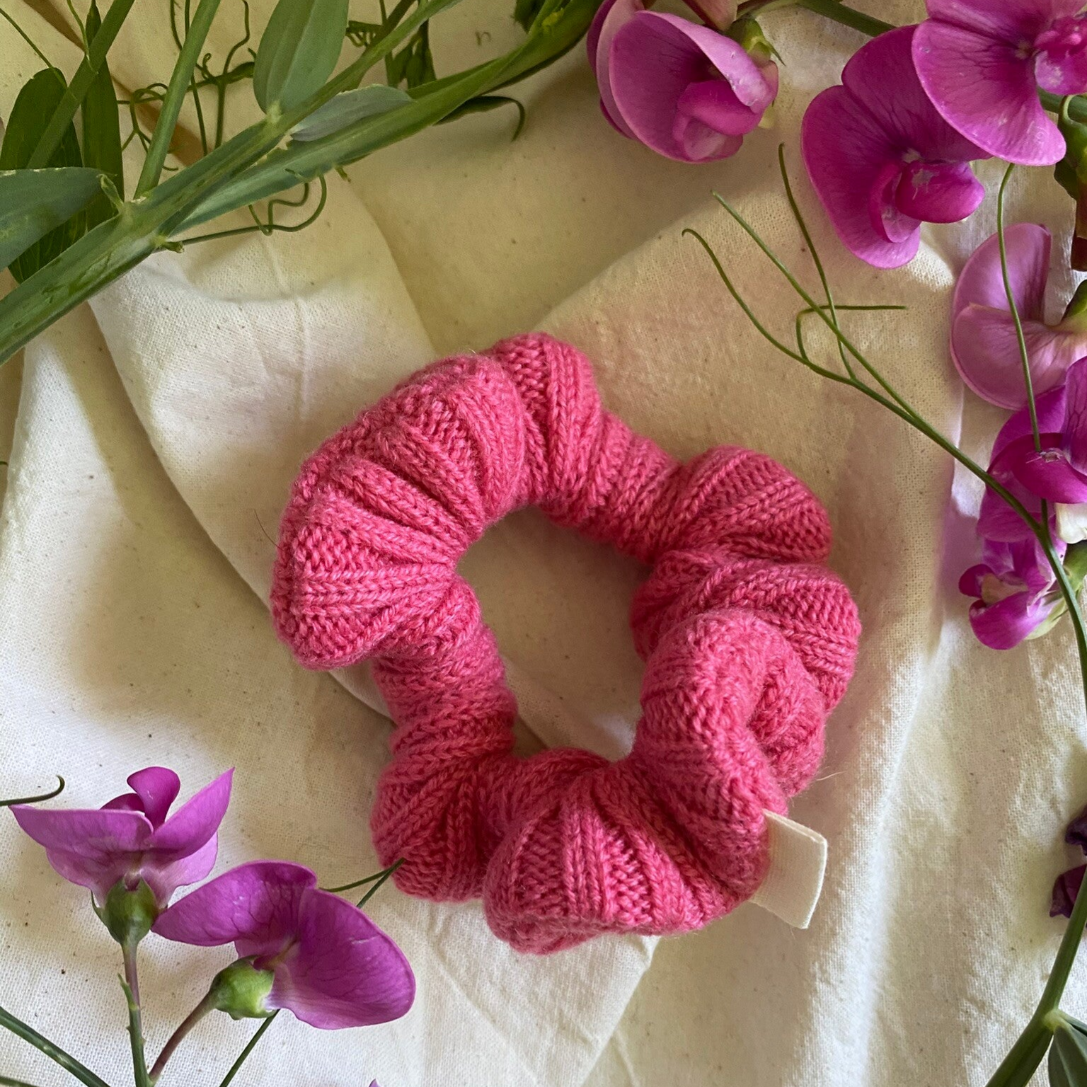 Kaschmir Scrunchie Ripp-Muster Pink