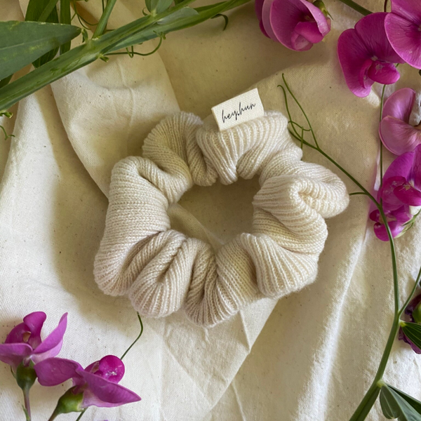 Kaschmir Scrunchies Ripp-Muster - Snow