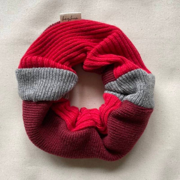 Kaschmir Scrunchie XXL - Kirschrot / Bordeaux / Stealgrey
