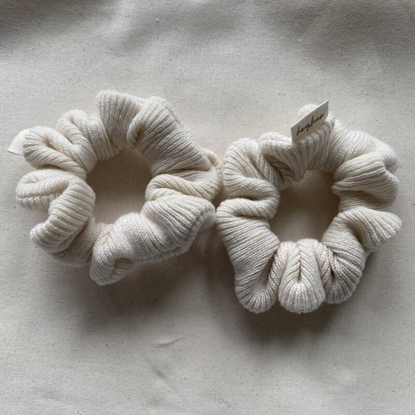 Kaschmir Scrunchies Ripp-Muster - Snow