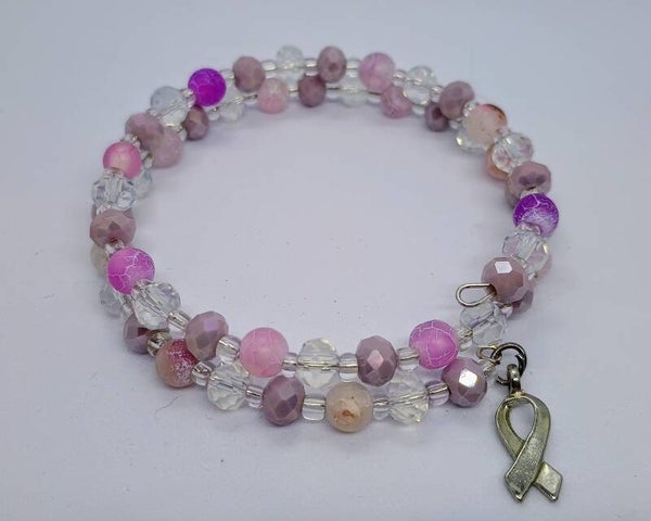 Pink Ribbon Bracelet Frosted Agaat