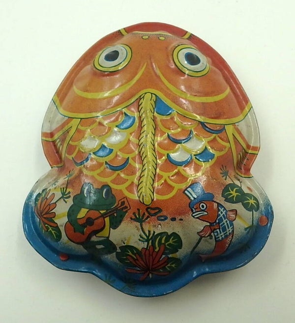 #13 Vintage 1950's Japanese Tin Fish Rattle- Musical Frog and Fish