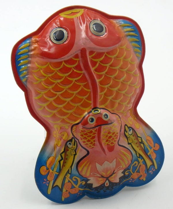 Vintage 1950's Japanese Tin Fish Rattle- Fish on Back of Fish - #23B