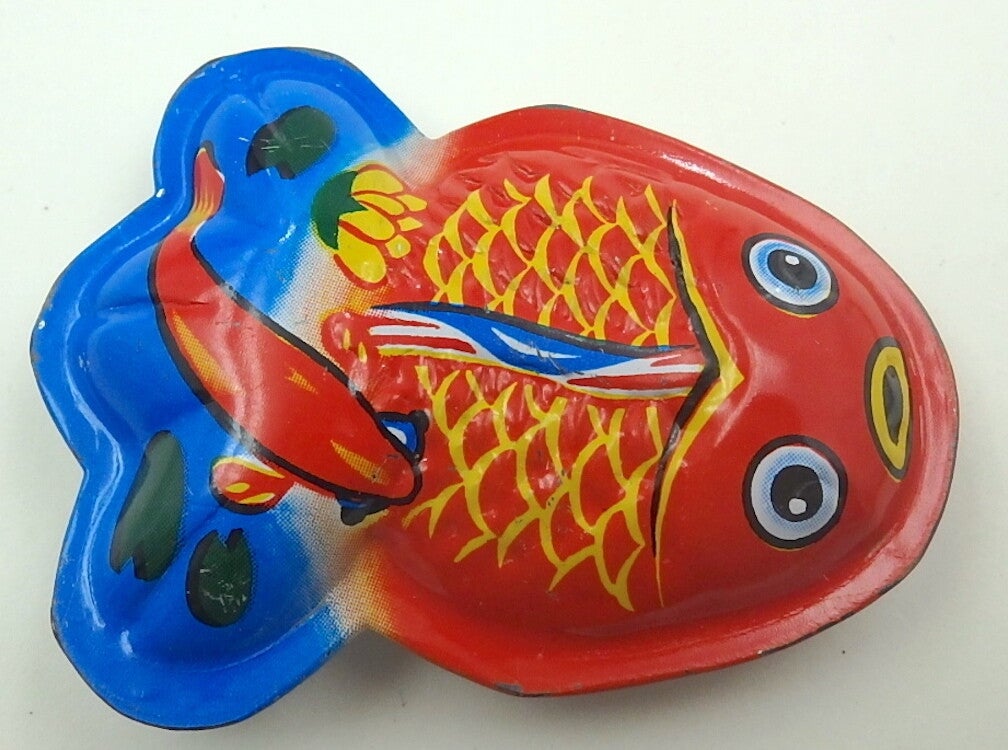 Vintage Japanese Tiny Tin Fish Rattle #32 with Red Carp on Tail