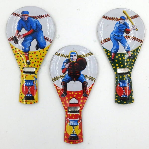 Set of Three Vintage Tin Japanese Baseball Whistles