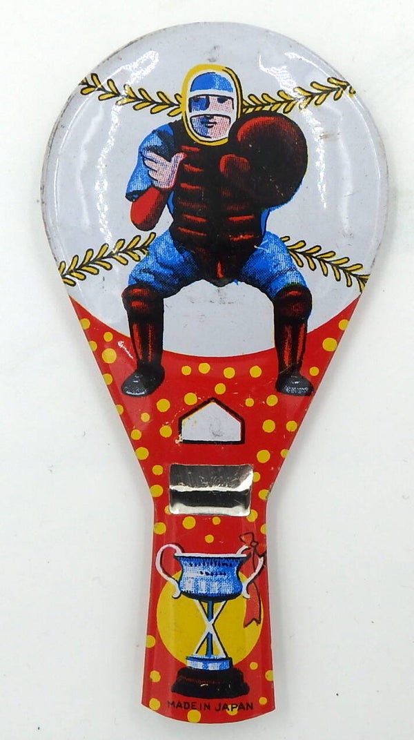 Vintage Japanese Tin Baseball Whistle - Baseball Catcher