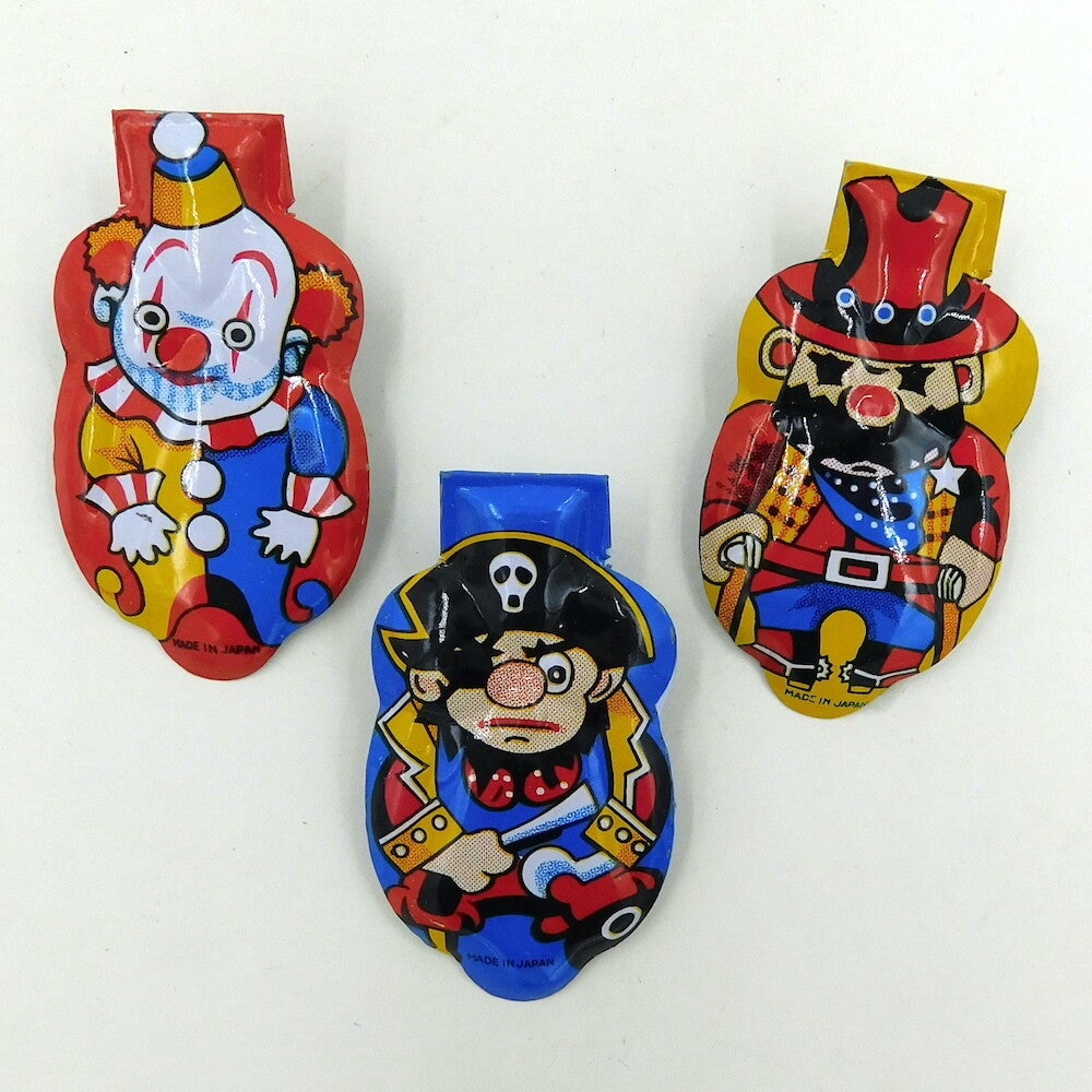 Set of Three Vintage Japanese Clickers-Clown, Pirate, Sheriff